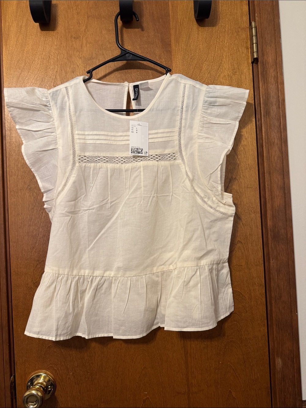 H&M Cream Ruffle Sleeve Peplum Blouse